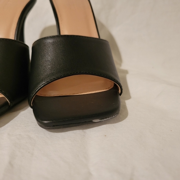 Forever 21 Faux Leather Black Slip on Stiletto Heels Sandals Backless Square EUC - Picture 5 of 7